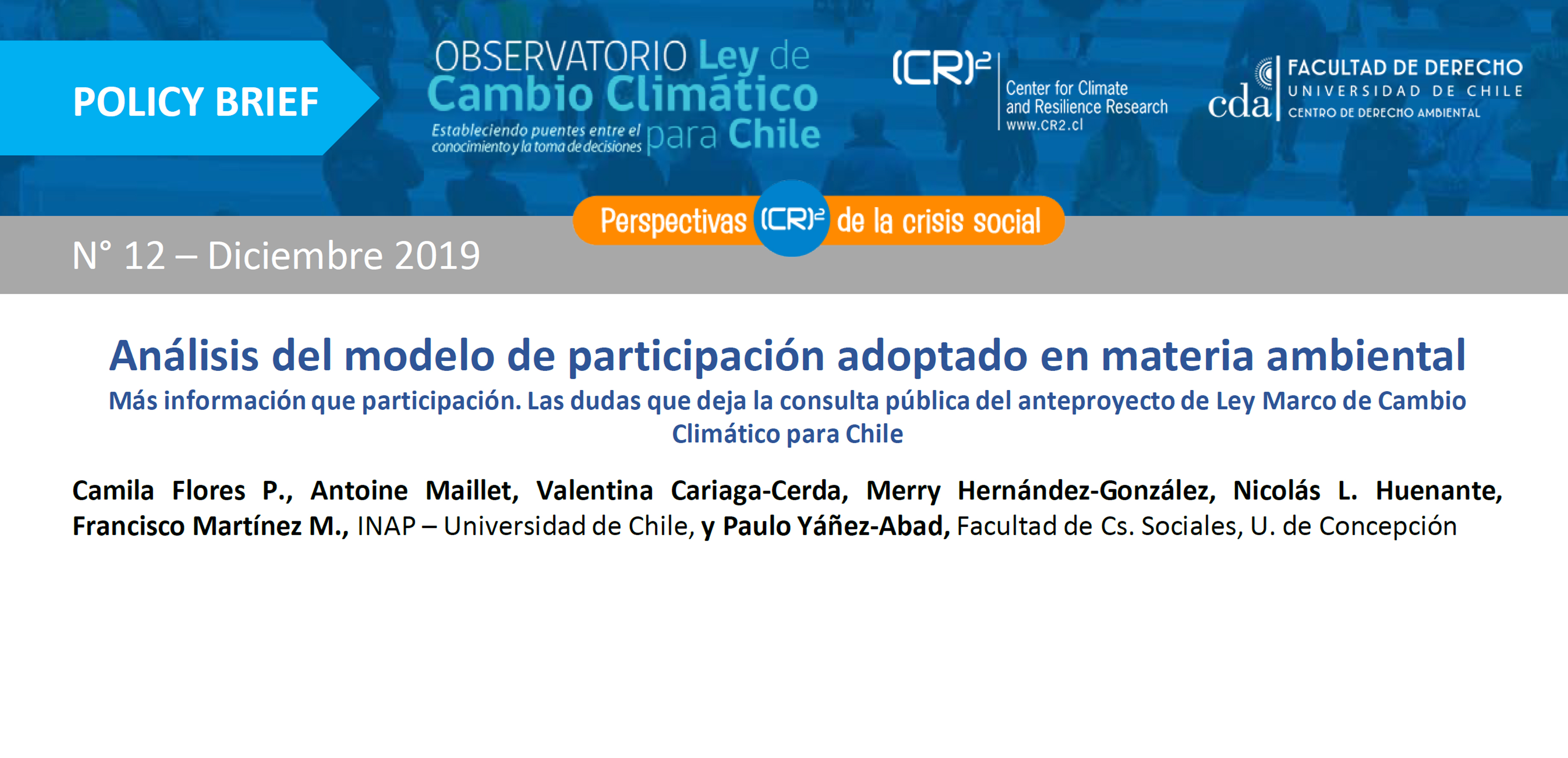 Policy brief | Análisis del modelo de participación adoptado en materia  ambiental - Observatorio Ley de Cambio Climático para Chile
