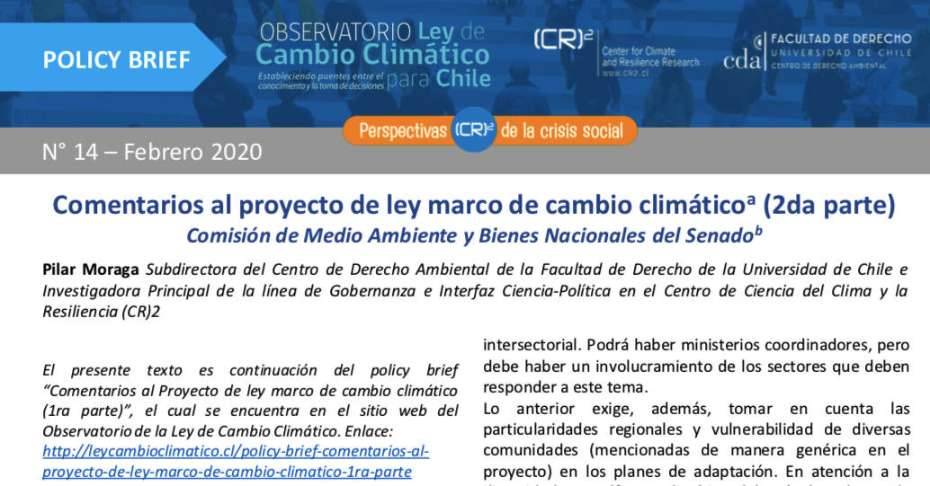 Policy brief | Comentarios al proyecto de Ley Marco de Cambio Climático (2da parte)