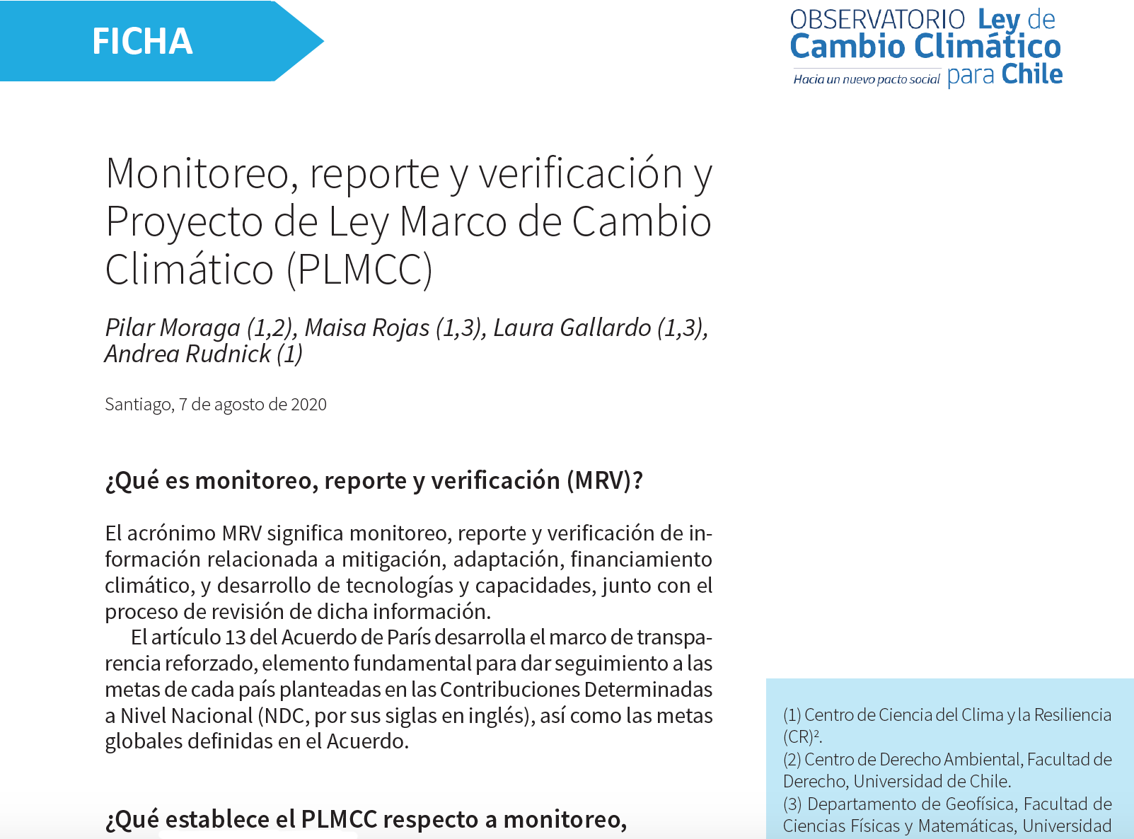 Ficha: Monitoreo, reporte y verificación y Proyecto de Ley Marco de Cambio Climático