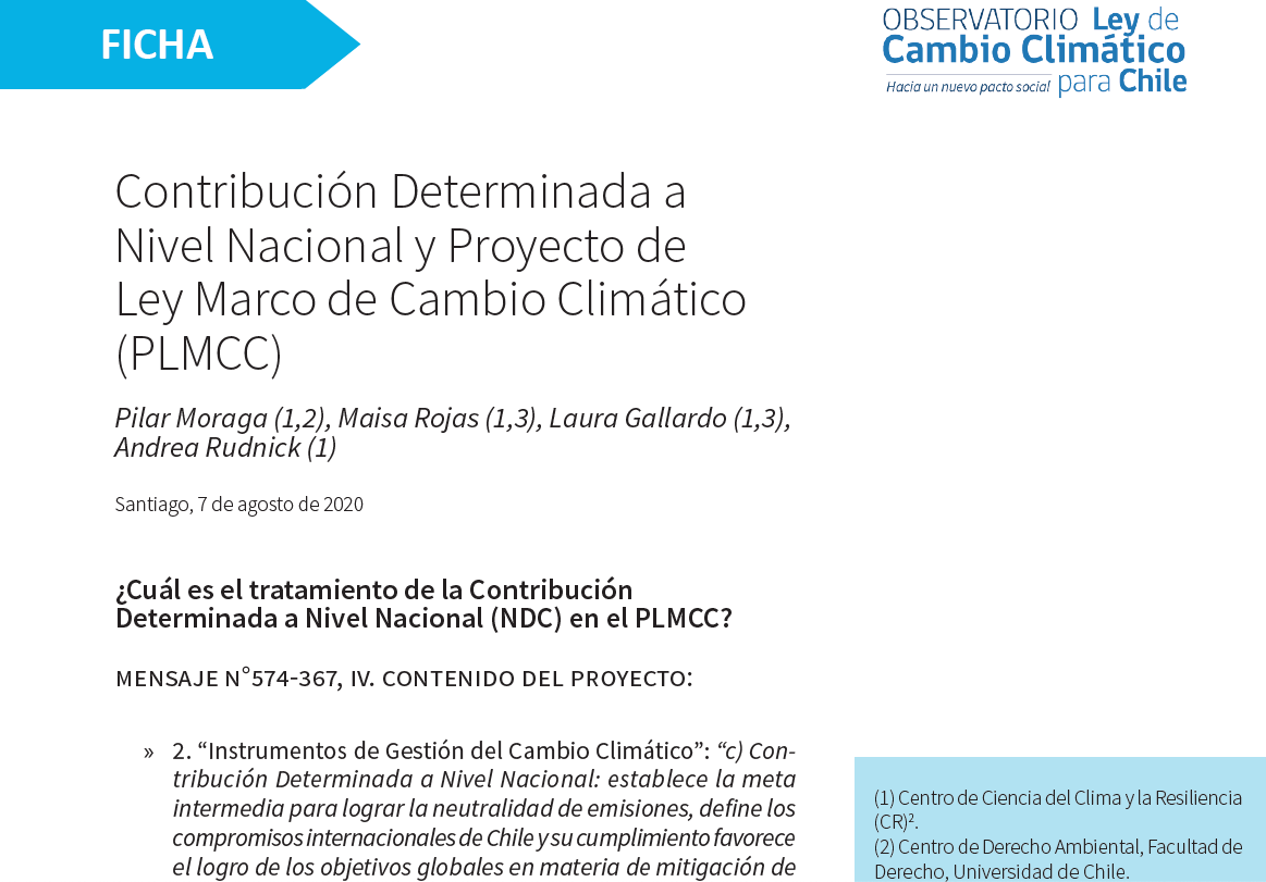 Ficha: Contribución Determinada a Nivel Nacional y Proyecto de Ley Marco de Cambio Climático
