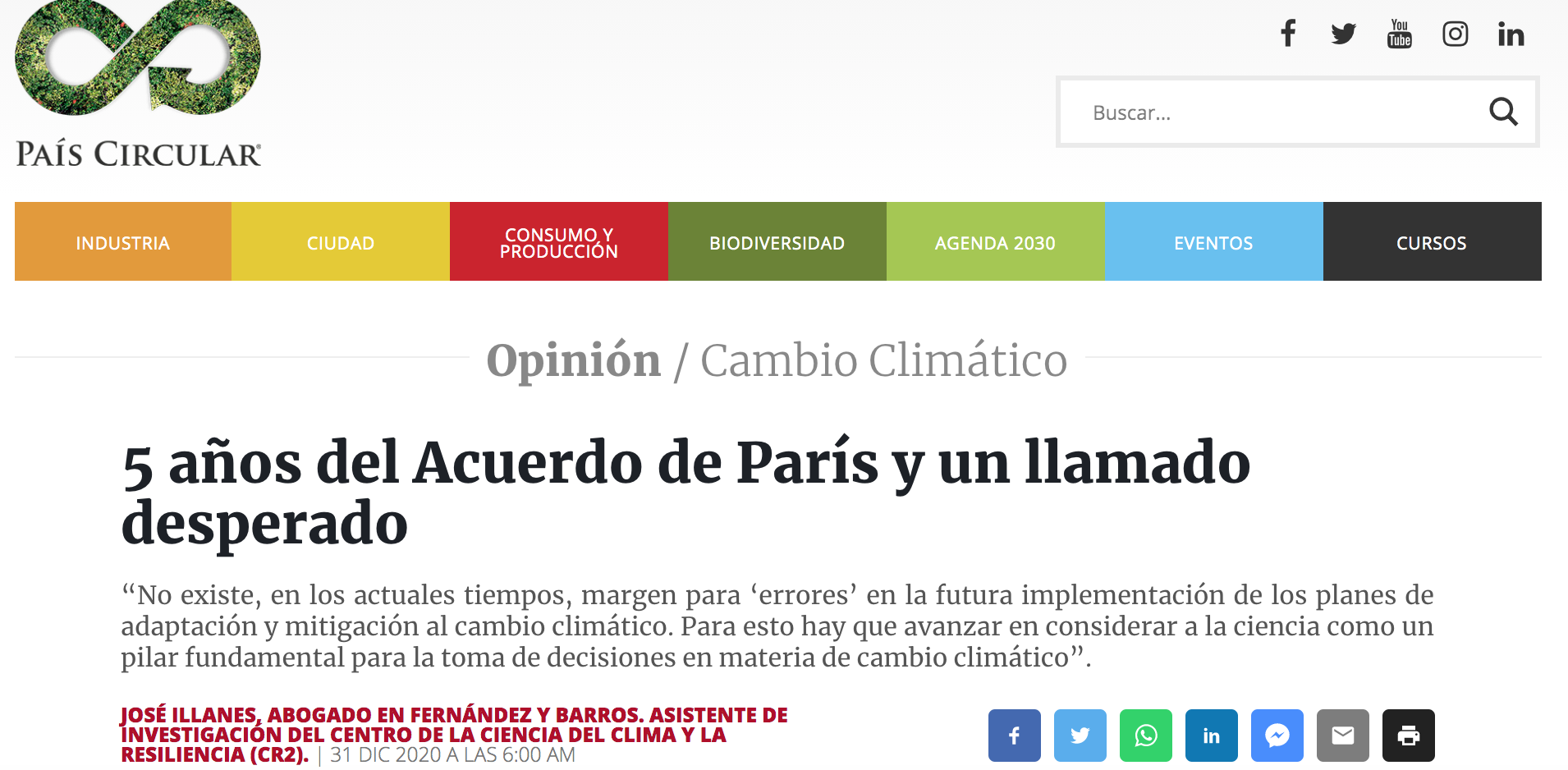 Columna de Opinión: A 5 Años del Acuerdo de París y un Llamado Desesperado